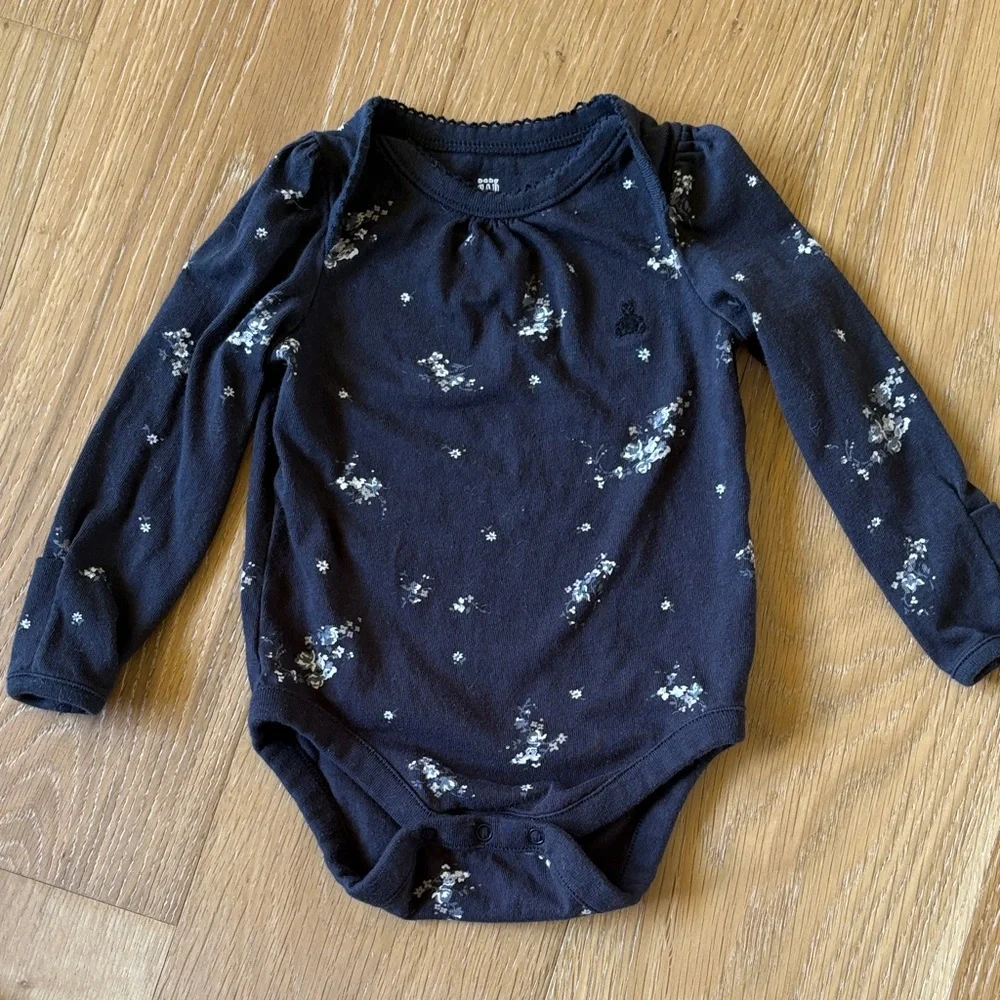 Baby Gap black floral organic cotton onesie